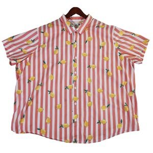 Bonobos Tropical Shirt Men's 3XL Pink Striped Lemons All Over Print Cotton‎